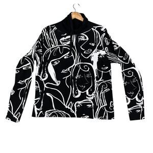 Charlie B Ottoman No TAG Deadstock Sweater Abstract Face Print Funnel Neck Artsy